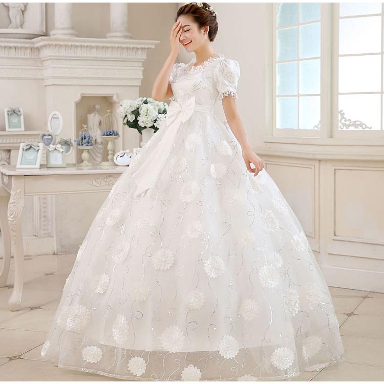 ウエディングドレス エンパイア 安い 二次会 ウェディングドレス 半袖 結婚式 マタニティドレス 披露宴 花嫁 ブライダル ロングドレス 白 妊婦 サッシュリボン Yfhs012 トヨワストア 通販 Yahoo ショッピング