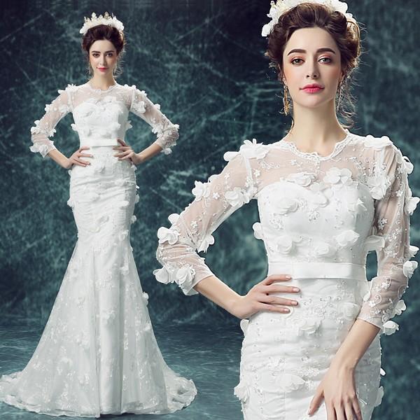 Web限定 ウェディングドレス 長袖 安い マーメイドライン ウエディングドレス サッシュベルト 花嫁 マーメイドドレス 二次会 結婚式 ブライダル ロングドレス 披露宴 無料長期保証 Cepici Gouv Ci