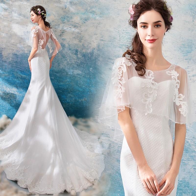 ウェディングドレス 結婚式 マーメイドライン 白 袖あり 安い 大きいサイズ 花嫁 ロングドレス 披露宴 パーティー 二次会 ブライダル wedding dress