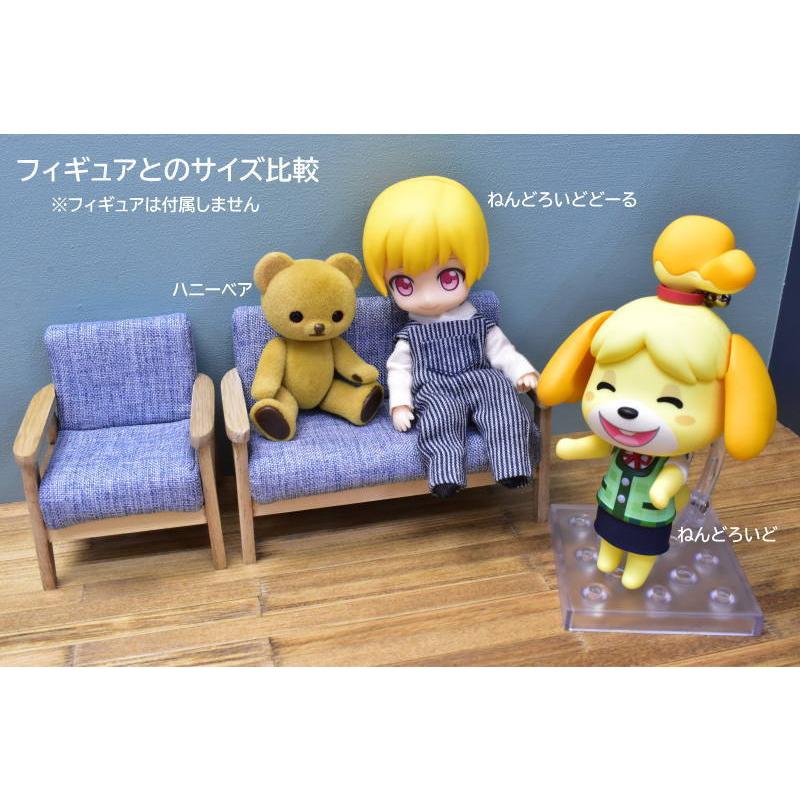 ミニチュア家具 1/12スケール ソファ3点セット (ブルー) [ZH006] 2人