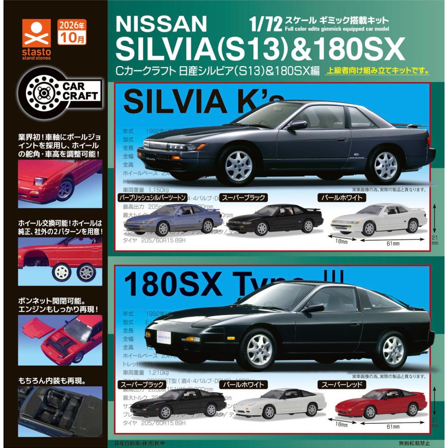 stasto Cカークラフト 1/72スケール 日産シルビア(S13)&180SX編 全6種