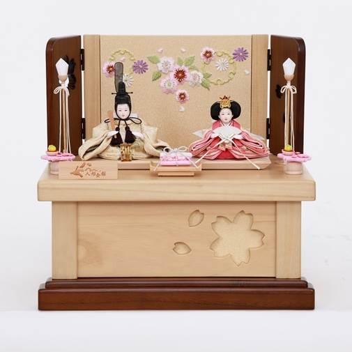 雛人形】収納飾り 親王飾り「ナチュラル木目桜刺繍」ひな人形 ひな祭り