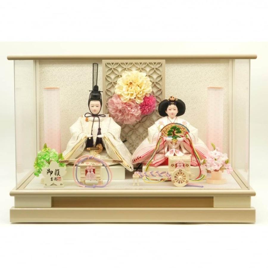 雛人形】ケース親王飾り「花飾りグレージュパノラマアクリル」（322979