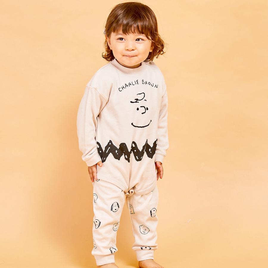 Snoopy スヌーピー 長袖ロンパースパジャマ 後払い手数料無料 ベージュ 80cm チャーリー レギンス付き