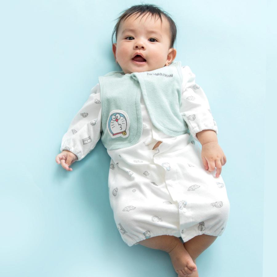 【オープニング大セール】ドラえもん 新生児兼用ドレスオール ベスト付き (ホワイト×50-70cm)