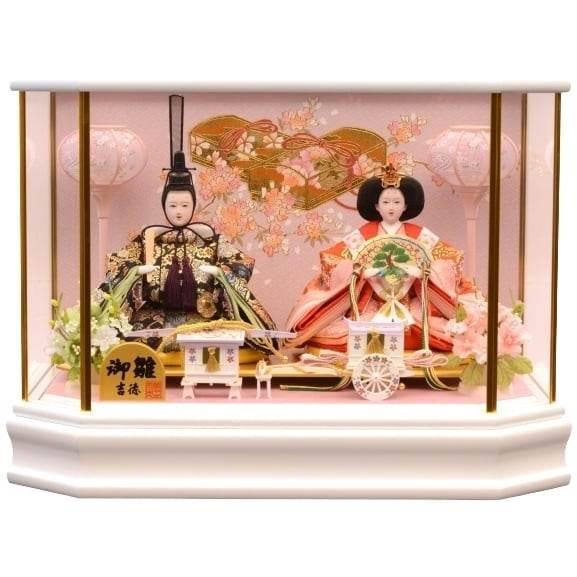 雛人形】ケース飾り 親王飾り「金彩桜に玉手箱白塗六角」 (322347