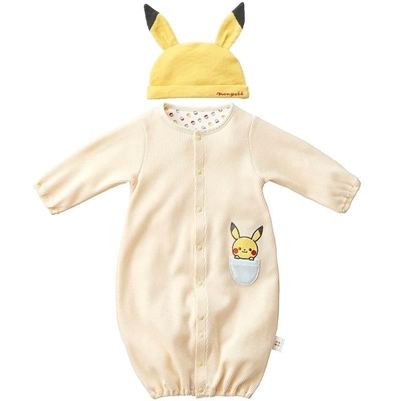 モンポケ ピカチュウ 新生児2WAYドレス 帽子付き (イエロー×50 モンポケ ピカチュウ 新生児2WAYドレス 帽子付き (イエロー×50