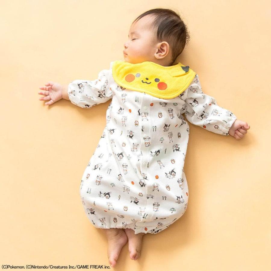 モンポケセット　ピカチュウバスタオル　ドレスオール　抱っこ紐カバー モンポケ ピカチュウ 新生児2WAYドレス スタイ付き (イエロー×50