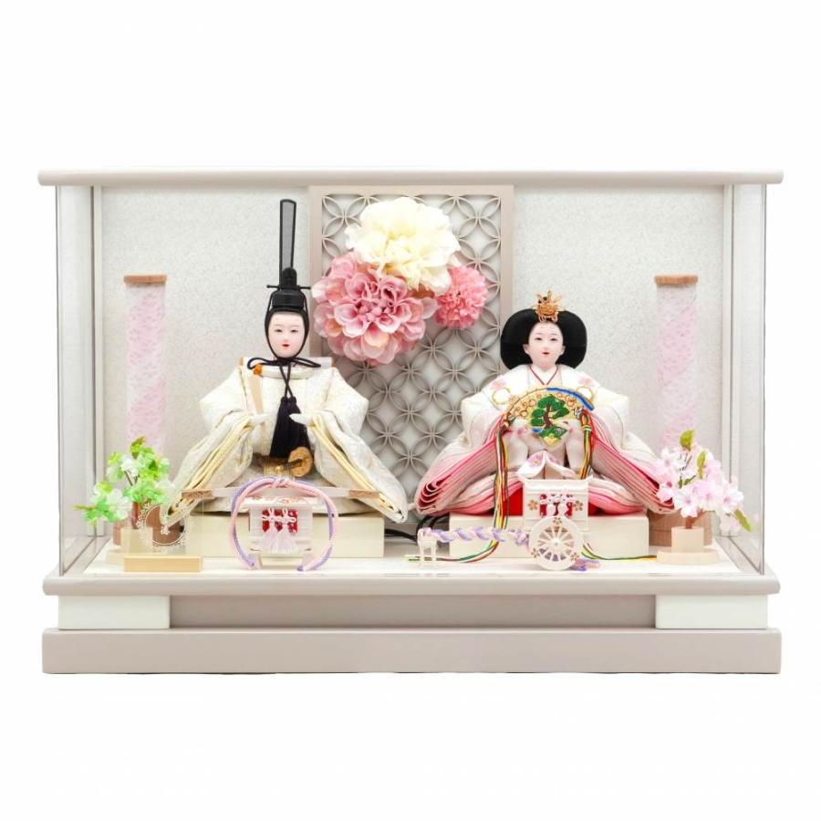 雛人形】ケース飾り 親王飾り「花飾りグレージュ パノラマアクリル