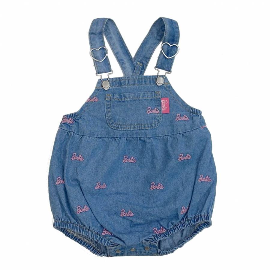 Barbie バービー ロゴ刺繍デニムサロペットロンパース(サックス Barbie バービー ロゴ刺繍デニムサロペットロンパース(サックス