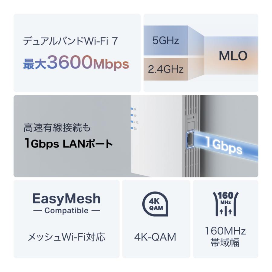 TP-Link 【最上級 2月12日発売】TP-Link WiFi7 Wi-Fi7 無線LAN中継器