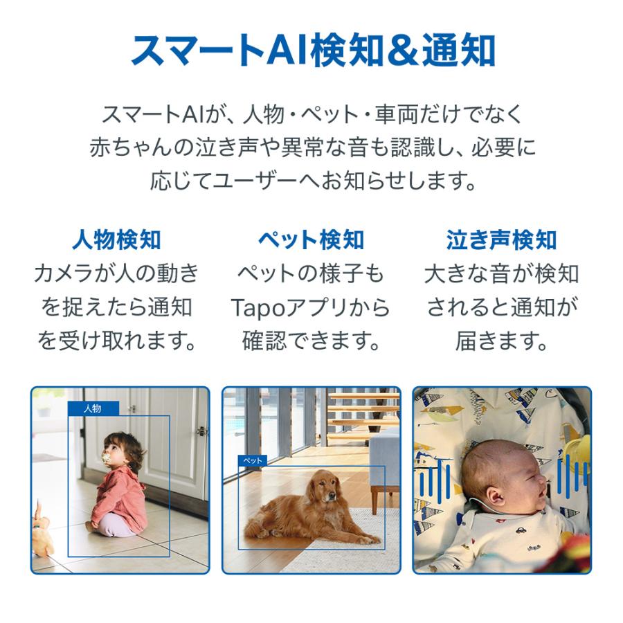 800万画素 防犯カメラ パンチルト 4K 8MP 18倍ズーム 顔認識機能対応 Tapo C260 /A 人物/ペット/車/赤ちゃん泣き声AI検知 見守りカメラ 双方向通話 3年保証の画像