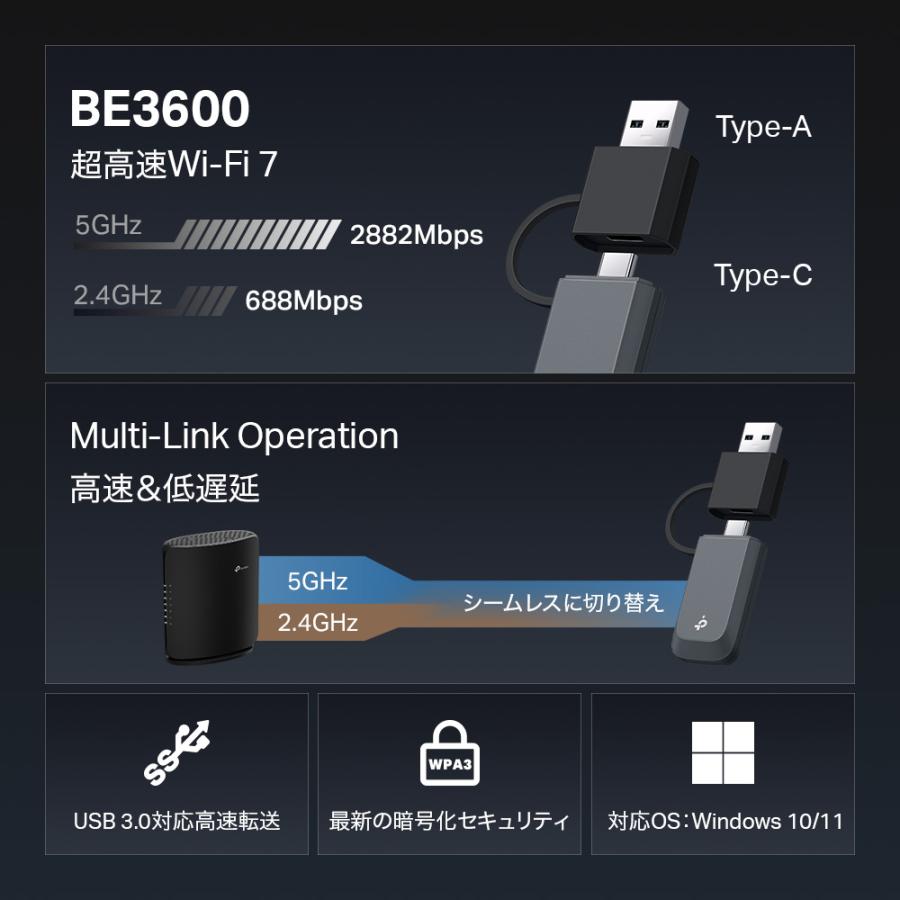 TP-Link 【WiFi7子機】 無線LAN子機 BE3600 Wi-Fi 7 ハイパワーUSB Wi