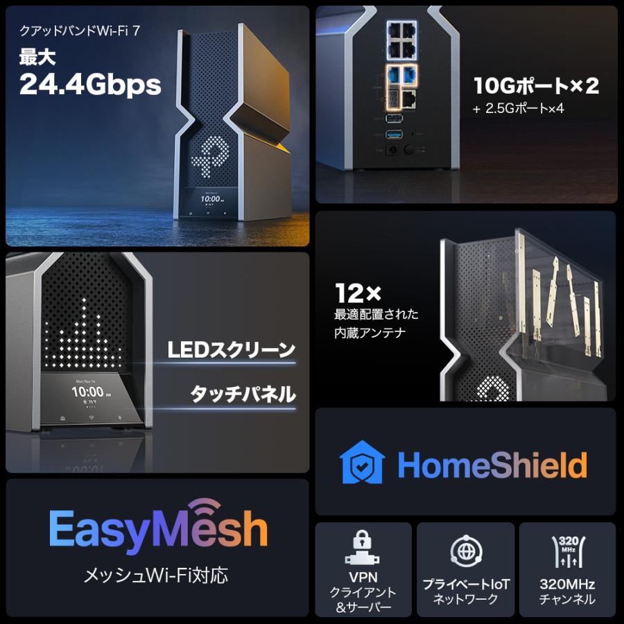 TP-Link 究極WiFi7 無線LANルーター Archer BE900 15289+5764+ TP-Link 究極WiFi7 無線LANルーター Archer BE900 15289+5764+