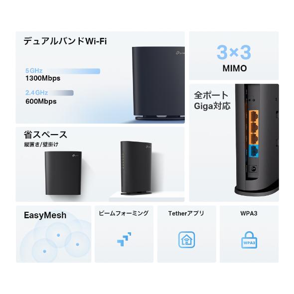 WiFiルーターTP-Link AC1900　無線LANルーター 　1300Mbps（5GHz）＋600Mbps（2.4GHz）メッシュWiFi  EasyMesh対応　IPoE IPv6対応 3年保証｜tplink｜06