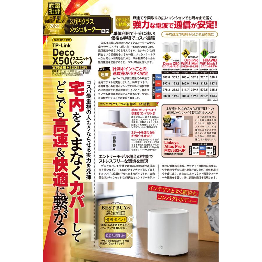 2022家電批評上半期BEST BUY】新世代 Wi-Fi 6 メッシュWi-Fi 2ユニット 2402+574Mbps AX3000 Deco X50 (2-pack)(JP)/A Wi-Fiの死角をゼロに 3年保証 :4897098688458:TP-Link公式ダイレクト - 通販 - Yahoo!ショッピング 2022家電批評上半期BEST BUY】新世代 Wi-Fi 6 メッシュWi-Fi 2ユニット 2402+574Mbps AX3000 Deco X50 (2-pack)(JP)/A Wi-Fiの死角をゼロに 3年保証 :4897098688458:TP-Link公式ダイレクト - 通販 - Yahoo!ショッピング
