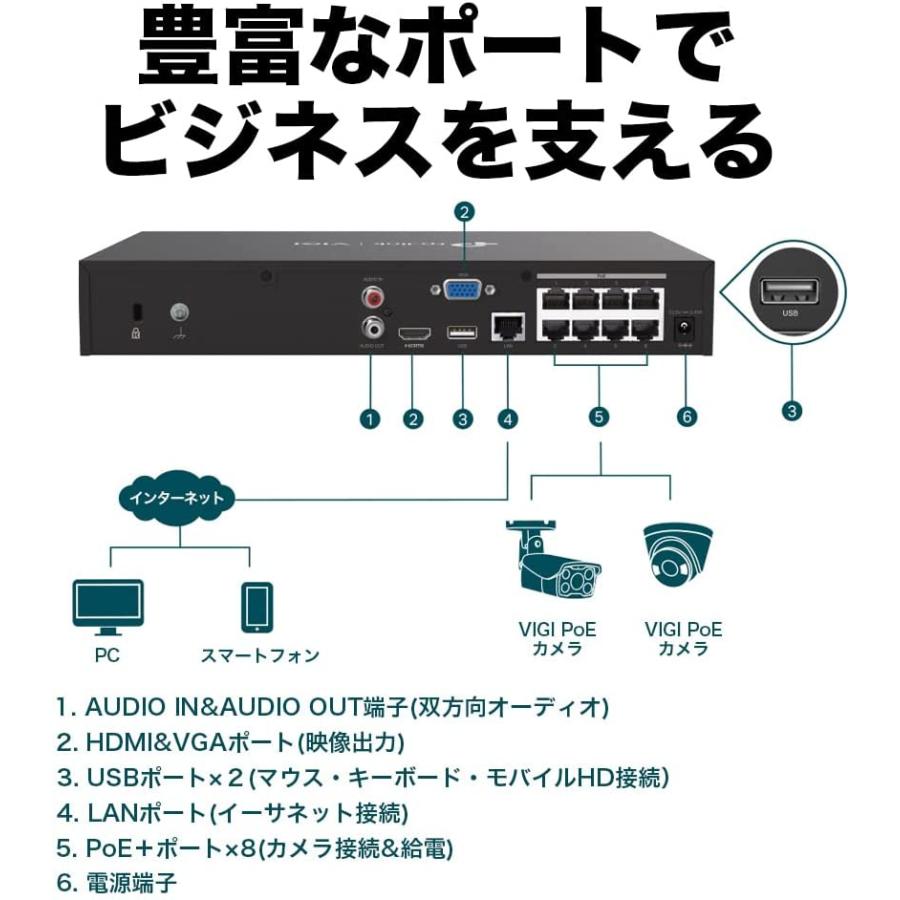 TP-Link VIGI 8チャンネル PoE+ 対応 ネットワーク ビデオ レコーダー スマートフォン アプリ  監視システム H.265+ ONVIF 準拠 メーカー保証3年 NVR1008H-8MP｜tplink｜03