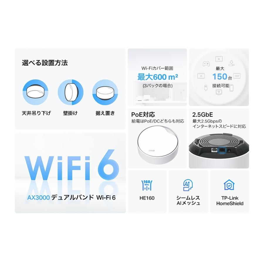 TP-Link 【1500円クーポン PoE対応】Wi-Fi6対応 メッシュWi-Fi TP-Link 【1500円クーポン PoE対応】Wi-Fi6対応 メッシュWi-Fi