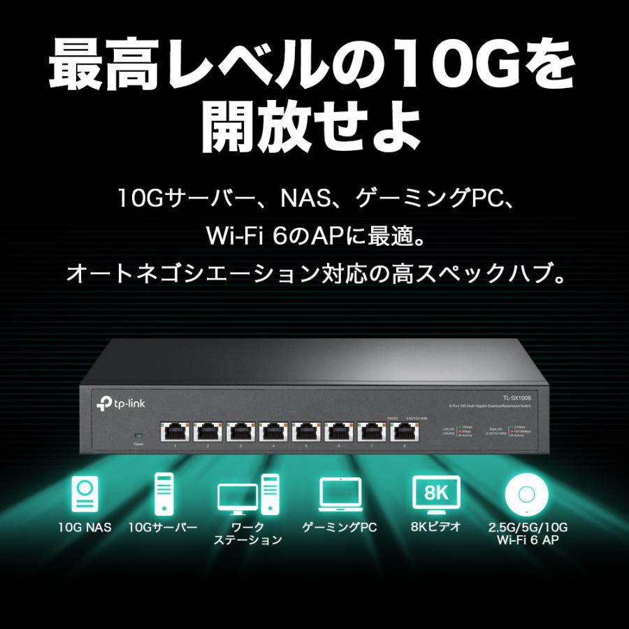 TP-Link 8ポート 全ポート10G対応 10G マルチギガビット アンマネージ プラグ＆プレイ スイッチングハブ TL-SX1008｜tplink｜04