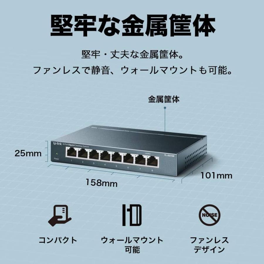 Giga  ギガビット 対応8ポート スイッチングハブ 金属筺体 （永久無償保証）TP-Link TL-SG108 ライフタイム保証  10/100/1000Mbps ギガスイッチングハブ｜tplink｜03