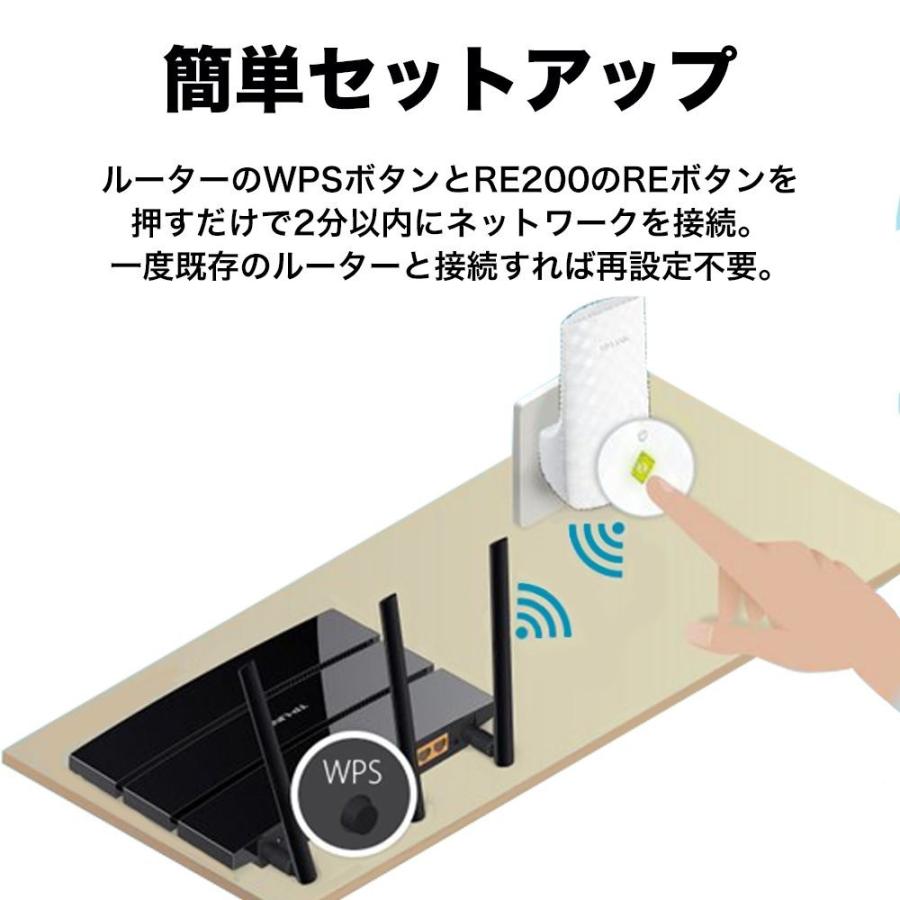 価格.com年度銀賞商品 WIFI 中継器433+300Mbps無線LAN中継機 RE200TP-Link 11ac/n/g対応 3年保証中継器 ルーター信号を拡張｜tplink｜02