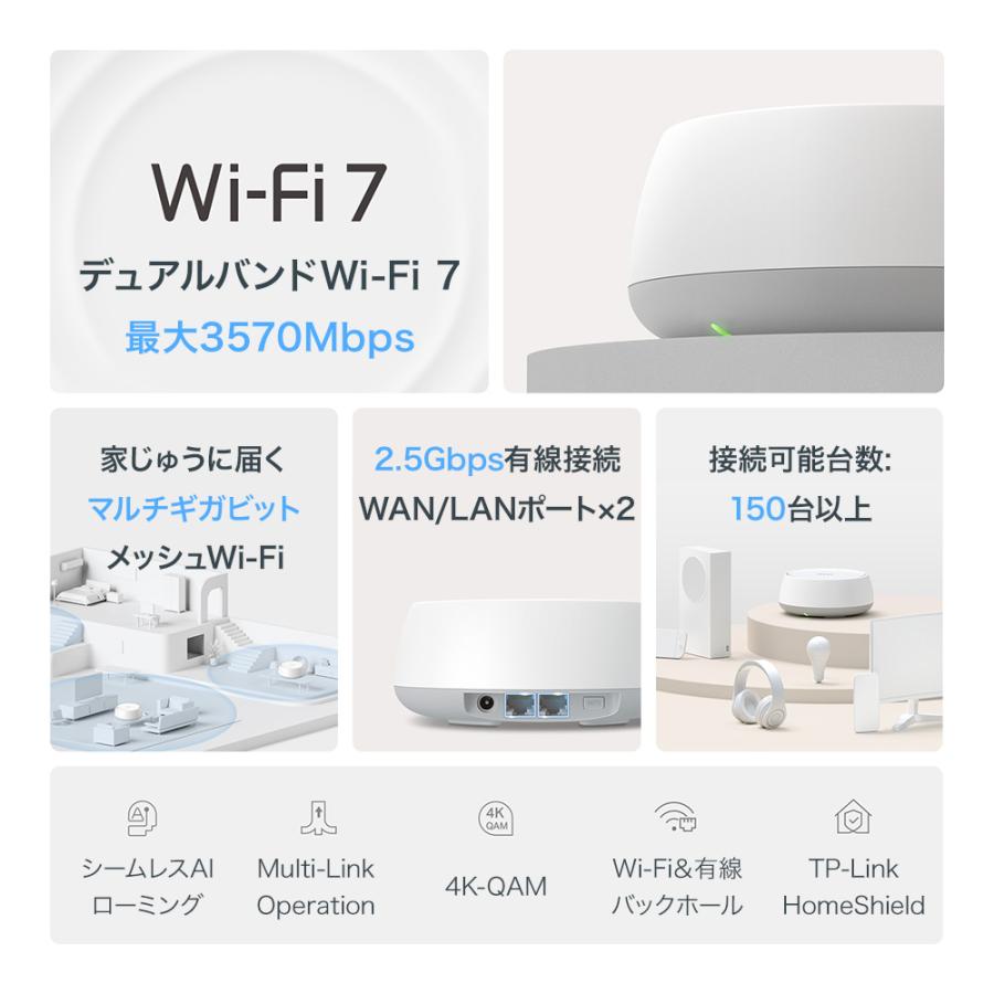 TP-Link WiFi7 AIメッシュ 2882+688Mbps TP-Link BE3570 2台 2.5Giga