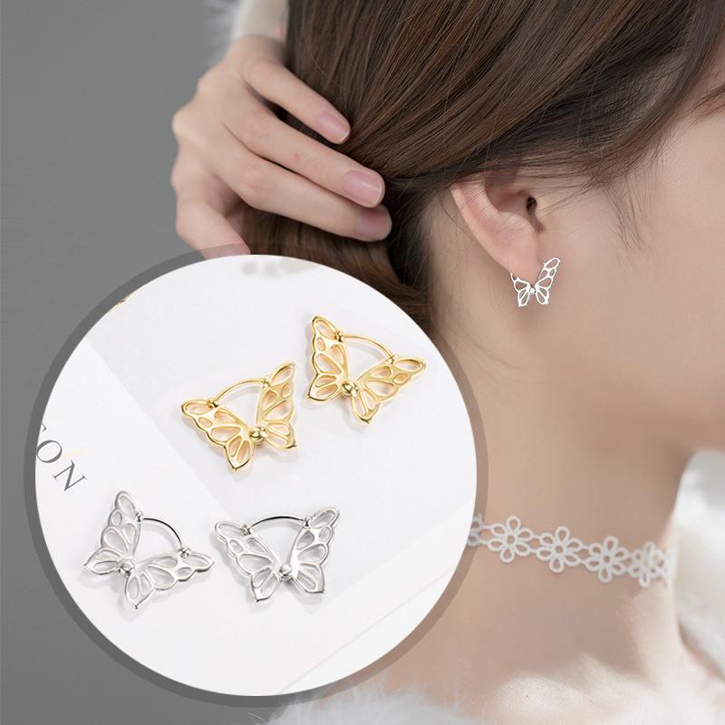 フープピアス 18K シルバー925 金属アレルギー対応 レディース 蝶々