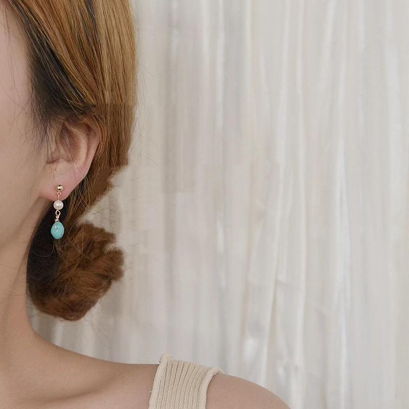 ピアス 18金 パール レデイーズ アレルギー対応 淡水パール 天然石 誕生石 トルコ石 ターコイズ 揺れる プレゼント 仕事 |  | 02