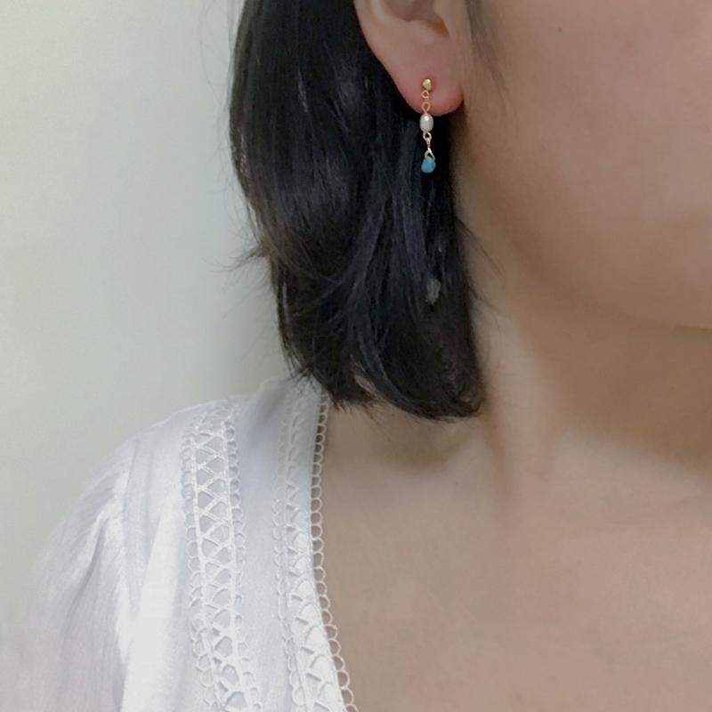 ピアス 18金 パール レデイーズ アレルギー対応 淡水パール 天然石 誕生石 トルコ石 ターコイズ 揺れる プレゼント 仕事 |  | 04