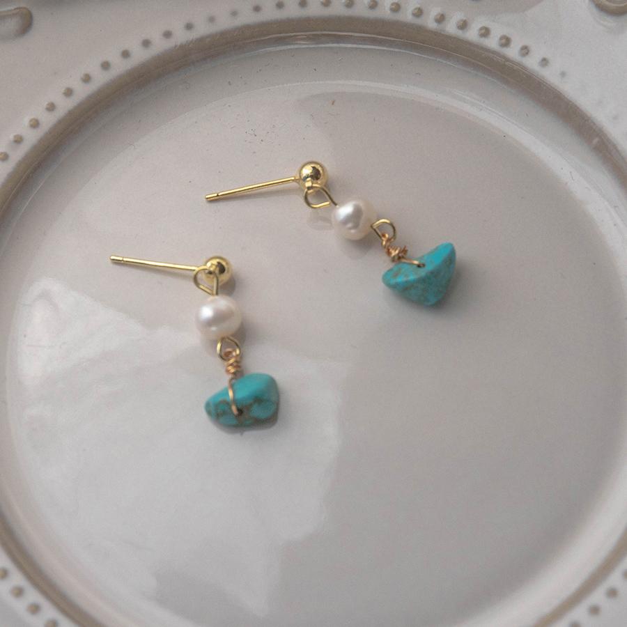 ピアス 18金 パール レデイーズ アレルギー対応 淡水パール 天然石 誕生石 トルコ石 ターコイズ 揺れる プレゼント 仕事 |  | 07