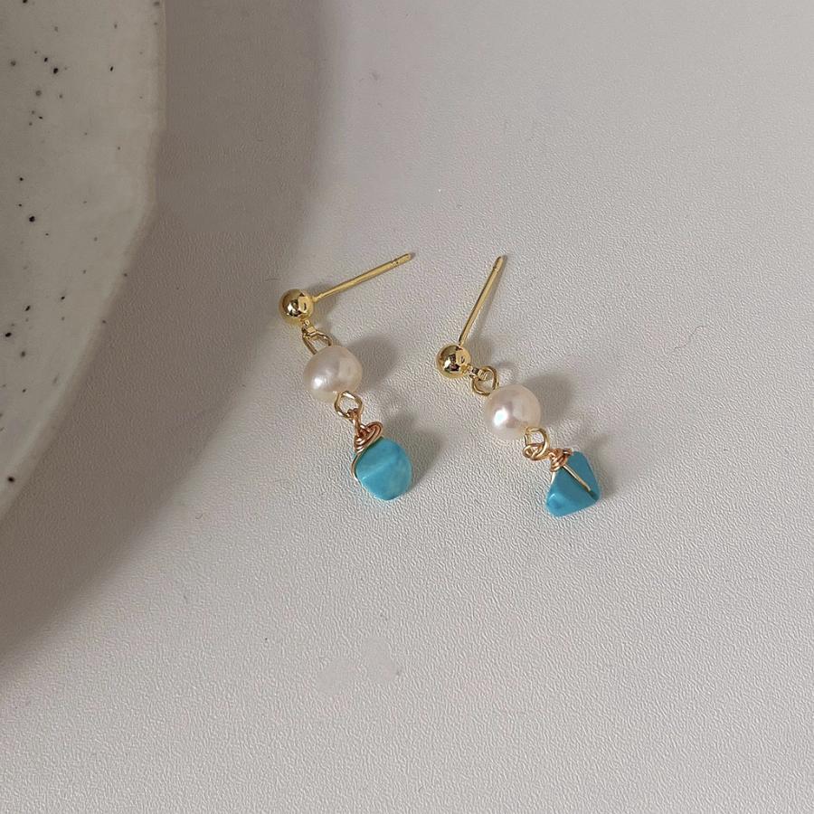 ピアス 18金 パール レデイーズ アレルギー対応 淡水パール 天然石 誕生石 トルコ石 ターコイズ 揺れる プレゼント 仕事 |  | 08