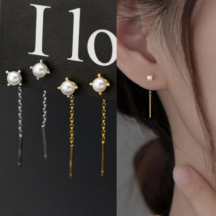 ピアス 18金 パール アレルギー対応 レディース チェーン 1粒 一粒 アメリカンピアス 揺れる 仕事 プレゼント | 