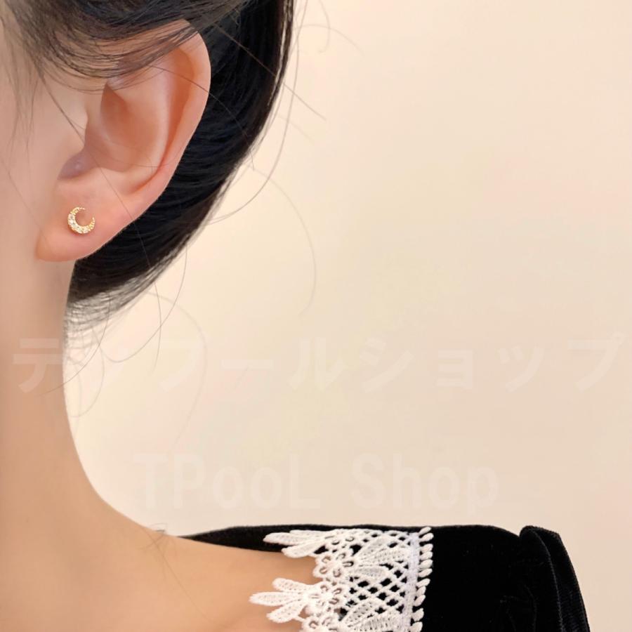 ピアス レディース 小さめ 18K 金属アレルギー対応 月 ムーン ゴールド シルバー925 CZダイヤモンド 三日月 プレゼント 仕事 |  | 07