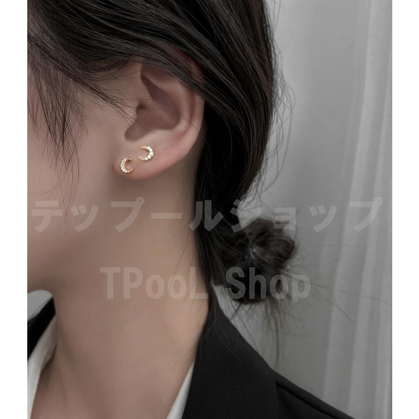 ピアス レディース 小さめ 18K 金属アレルギー対応 月 ムーン ゴールド シルバー925 CZダイヤモンド 三日月 プレゼント 仕事 |  | 11