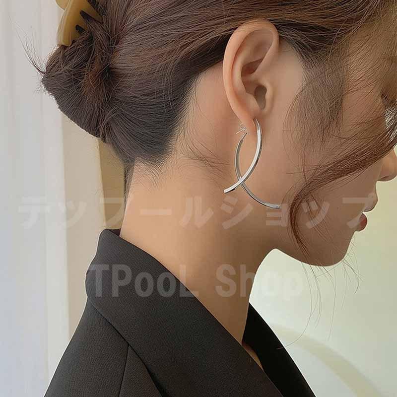 ピアス レディース 大きめ 金属アレルギー対応 メタル カーブ バックキャッチ シルバー925 ゴールド シンプル 仕事 プレゼント |  | 03