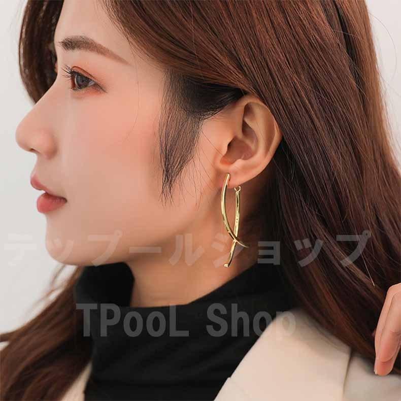 ピアス レディース 大きめ 金属アレルギー対応 メタル カーブ バックキャッチ シルバー925 ゴールド シンプル 仕事 プレゼント |  | 12