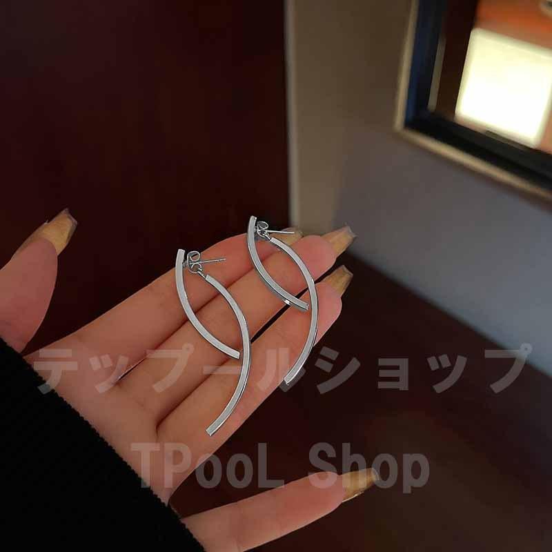 ピアス レディース 大きめ 金属アレルギー対応 メタル カーブ バックキャッチ シルバー925 ゴールド シンプル 仕事 プレゼント |  | 01