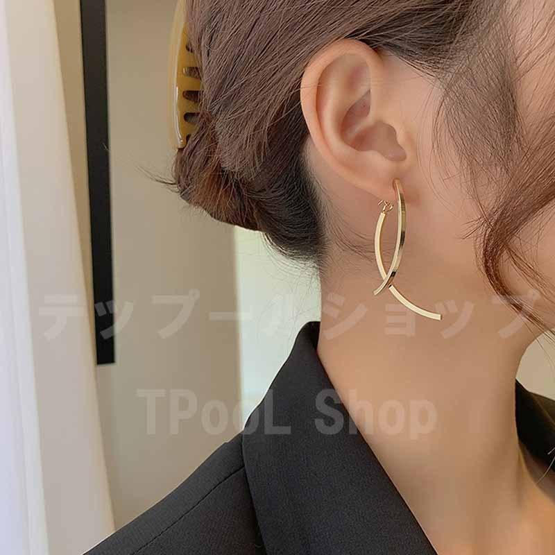 ピアス レディース 大きめ 金属アレルギー対応 メタル カーブ バックキャッチ シルバー925 ゴールド シンプル 仕事 プレゼント |  | 04