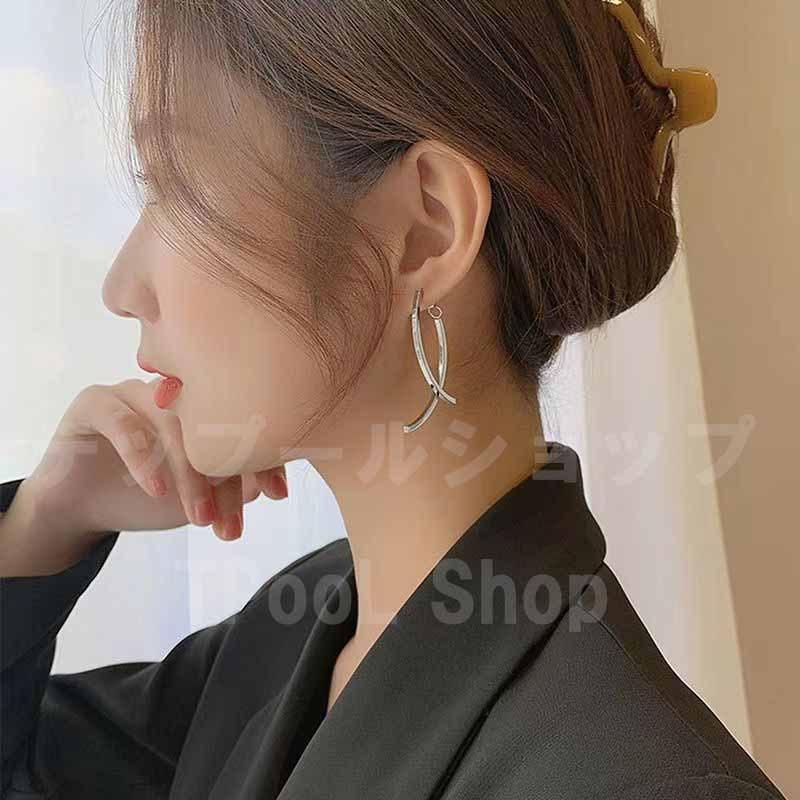 ピアス レディース 大きめ 金属アレルギー対応 メタル カーブ バックキャッチ シルバー925 ゴールド シンプル 仕事 プレゼント |  | 05