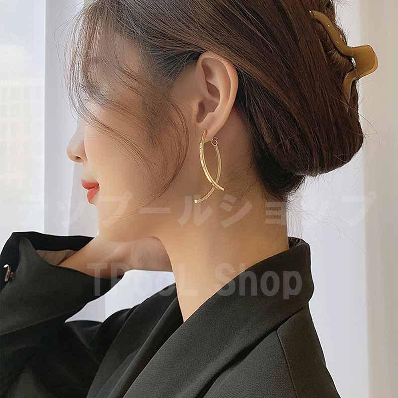 ピアス レディース 大きめ 金属アレルギー対応 メタル カーブ バックキャッチ シルバー925 ゴールド シンプル 仕事 プレゼント |  | 06