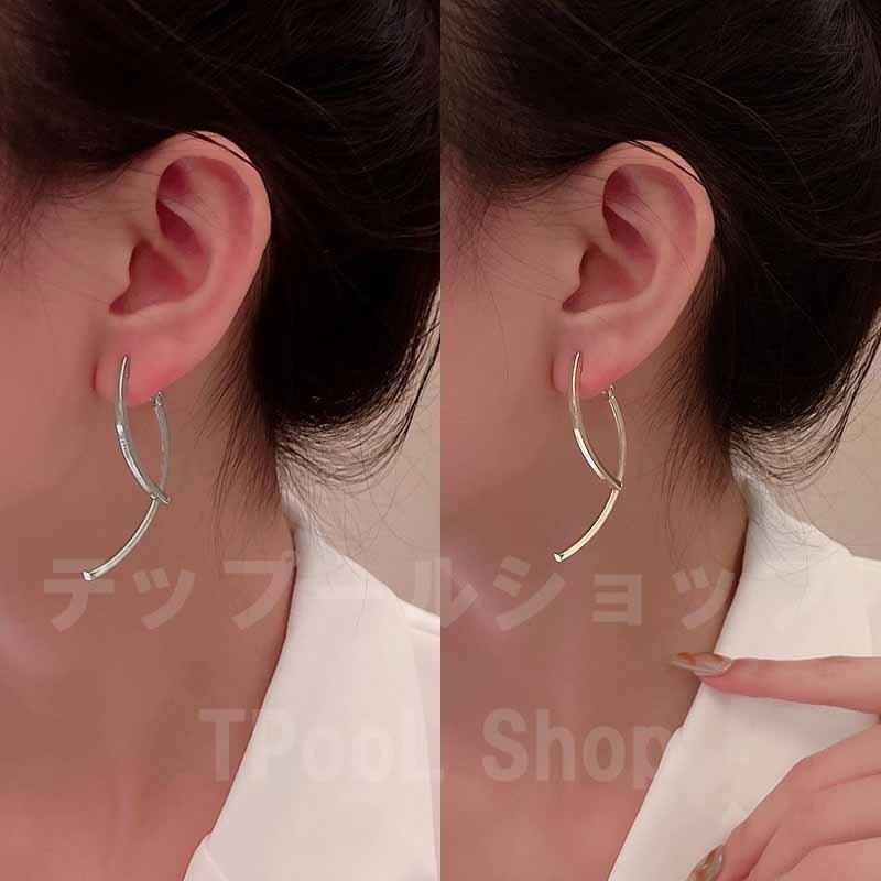 ピアス レディース 大きめ 金属アレルギー対応 メタル カーブ バックキャッチ シルバー925 ゴールド シンプル 仕事 プレゼント |  | 07