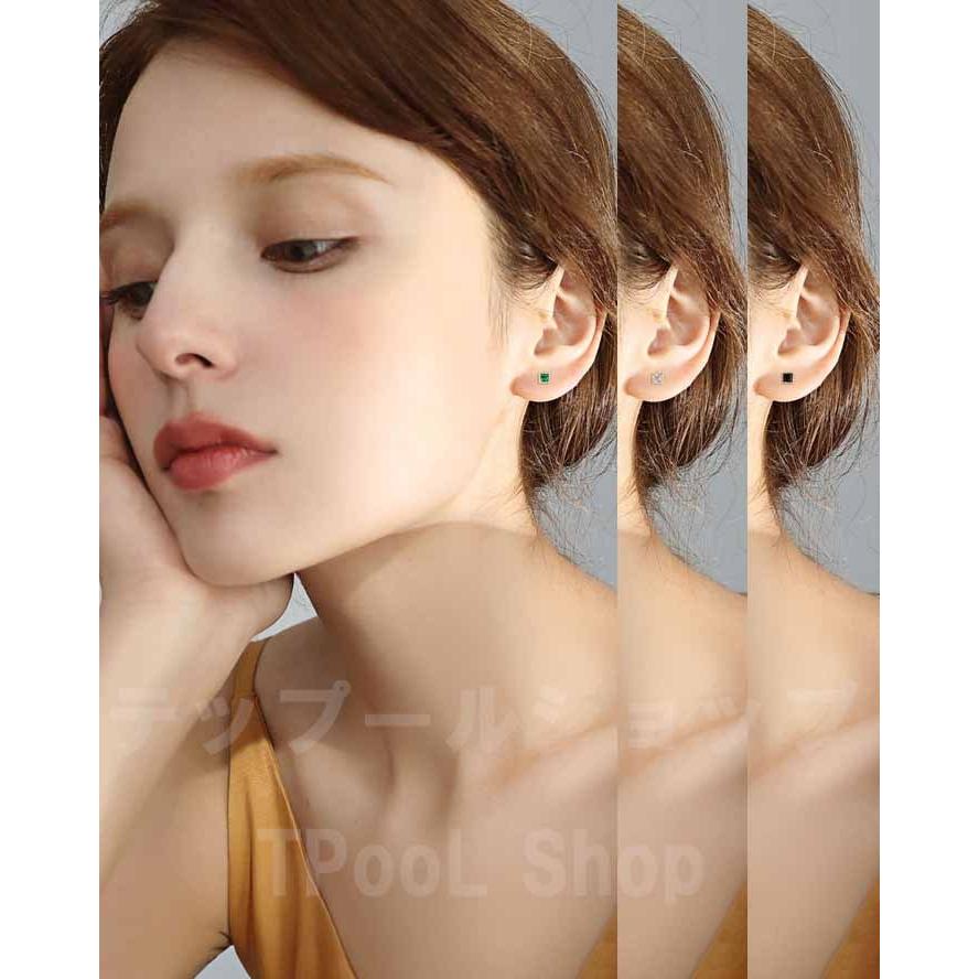 ピアス レディース 小さめ 18K 金属アレルギー対応 スクエア シルバー925 ゴールド グリーン ブラック おしゃれ 仕事 プレゼント オフィス |  | 07