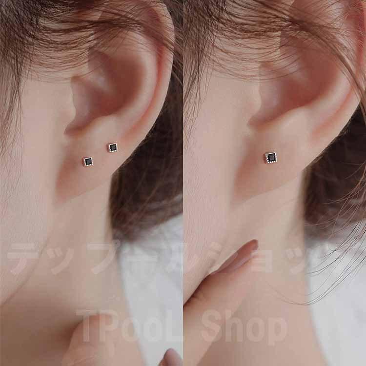 ピアス レディース 小さめ 18K 金属アレルギー対応 スクエア シルバー925 ゴールド グリーン ブラック おしゃれ 仕事 プレゼント オフィス |  | 17
