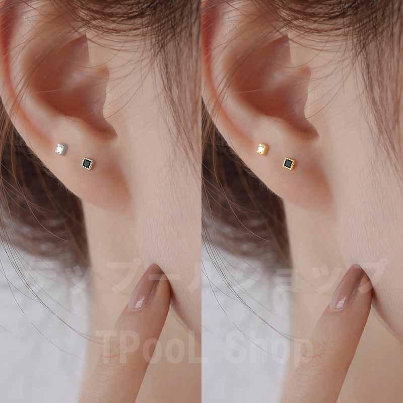 ピアス レディース 小さめ 18K 金属アレルギー対応 スクエア シルバー925 ゴールド グリーン ブラック おしゃれ 仕事 プレゼント オフィス |  | 18