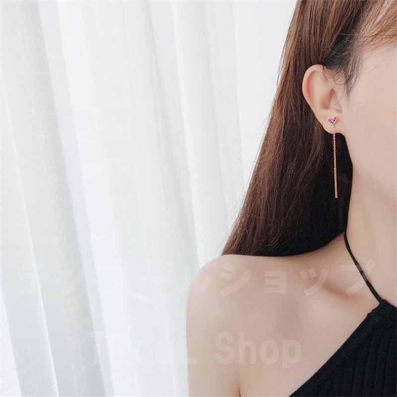 ピアス レディース 18K 金属アレルギー対応 シルバー925 ハート ピンクゴールド 揺れる ロング チェーン 仕事 プレゼント |  | 01