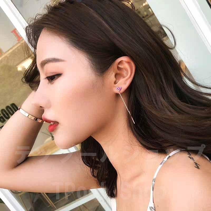 ピアス レディース 18K 金属アレルギー対応 シルバー925 ハート ピンクゴールド 揺れる ロング チェーン 仕事 プレゼント |  | 03