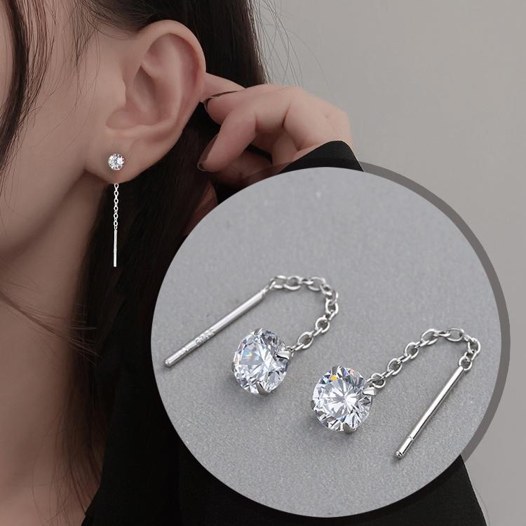 ピアス レディース 金属アレルギー対応 シルバー925 ロング チェーン 揺れる 一粒 カジュアル オシャレ 仕事 プレゼント オフィス | 