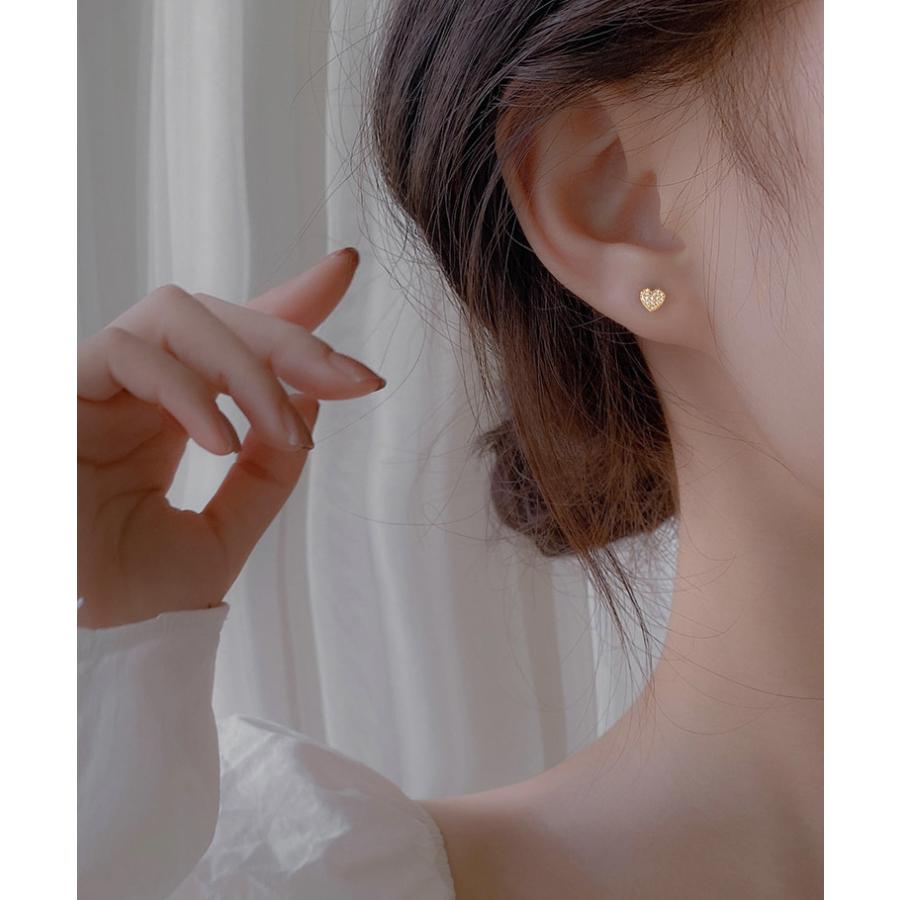 ピアス レディース 18K 金属アレルギー対応 ハート 小さめ シルバー925 ゴールド パヴェ 仕事 プレゼント オフィス |  | 01