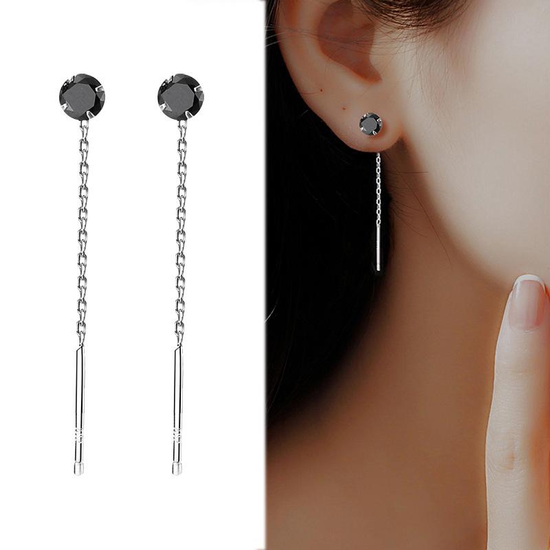 ピアス アレルギー対応 レディース 小さめ アメリカンピアス 一粒 チェーン ブラック 1粒 揺れる 仕事 プレゼント | 