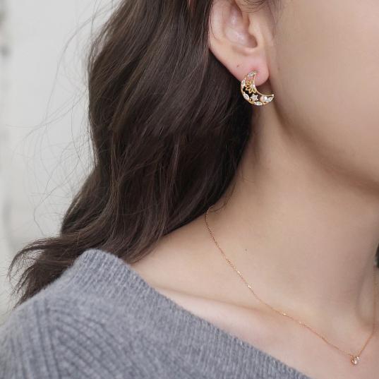 ピアス レディース 18K アレルギー対応 星 月 スター ムーン アシンメトリー パール シルバー925 ゴールド 透かし 仕事 プレゼント |  | 08